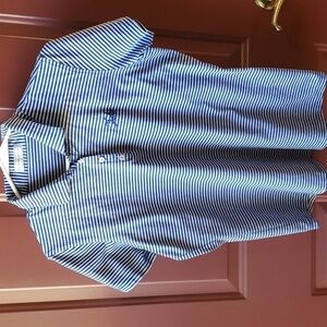 Peter Millar blue striped SS 100 % cotton top The Olde Farm Size Large